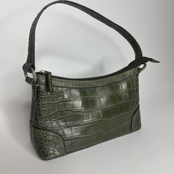 Vintage Tommy Hilfiger Mini Handbag Purse Croc Embossed Faux Leather Y2K Green - Picture 4 of 16